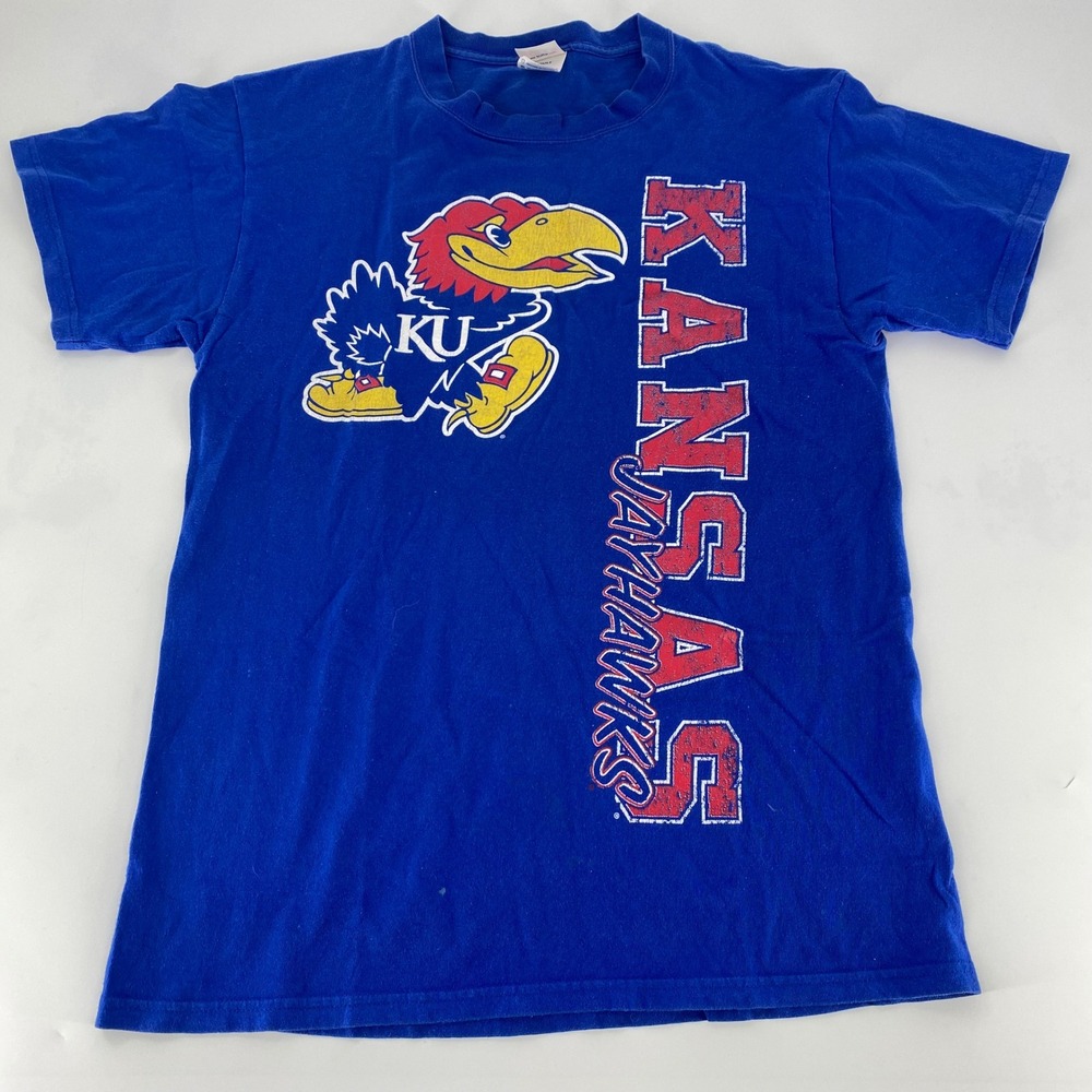 Vintage Soffe Kansas Jayhawks T-Shirt Mens Medium Blue Graphic Tee NCAA KU